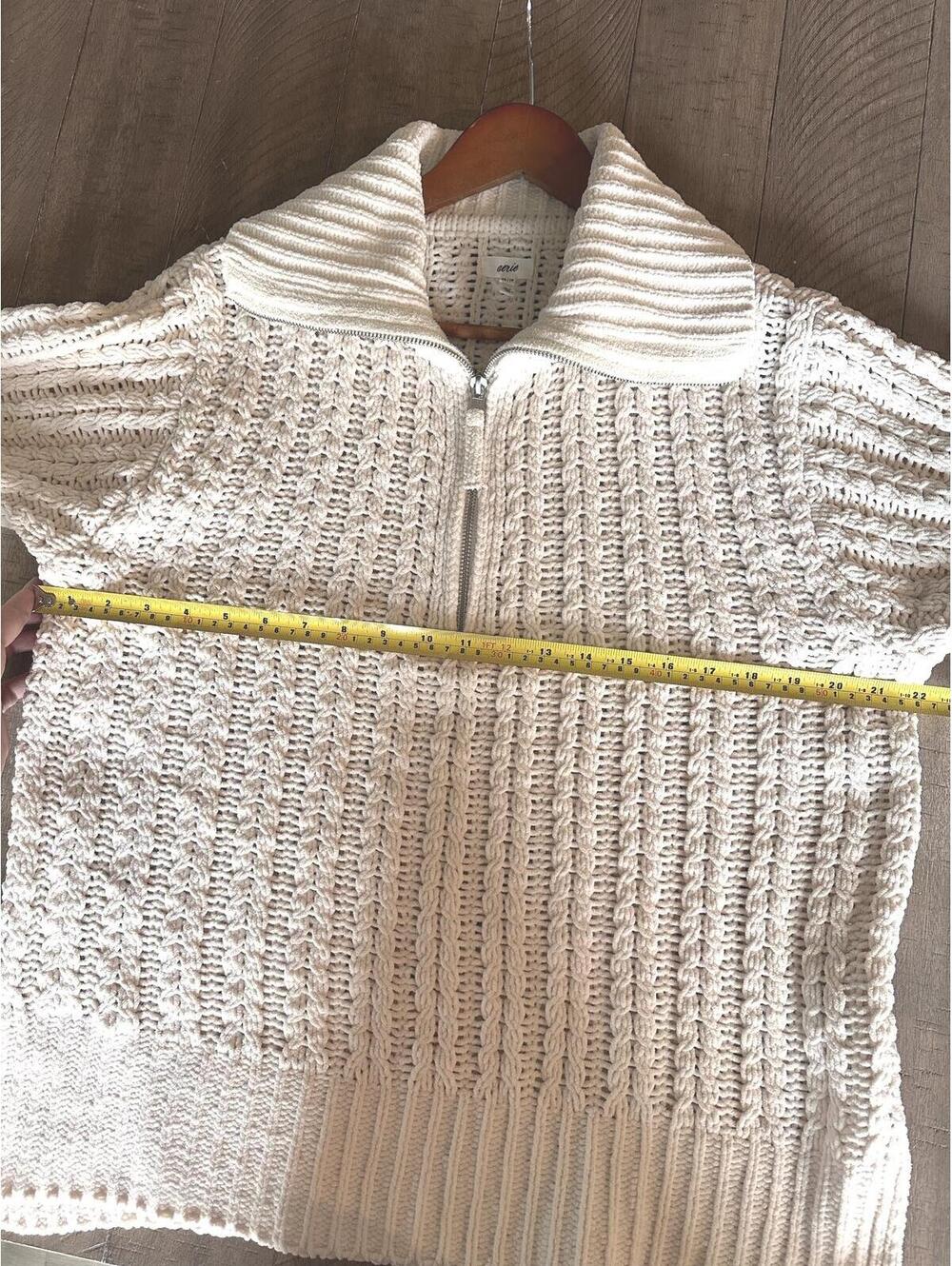 Aerie Cable Car Quarter Zip Chunky Sweater In Toasted Coconut Cream Women’s XS - Picture 9 of 15